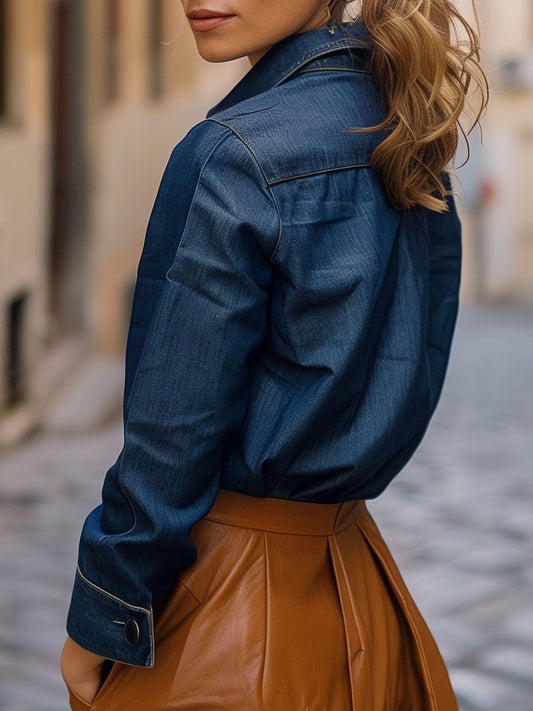 Casual Loose Denim Long Sleeve Blouse